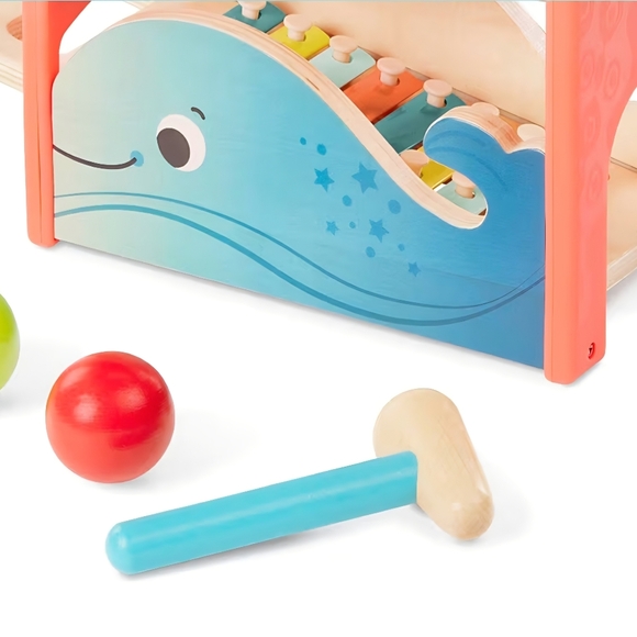 New Wooden Whale Pounding Bench & Xylophone Musical Toy with Mallet & Balls - Picture 6 of 6